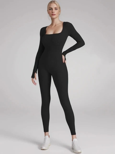 One Piece Threaded Fabric Jumpsuit for Women, Long Sleeve Shapewear, Hip Lift, Yoga Exercise Pants, High Quality 