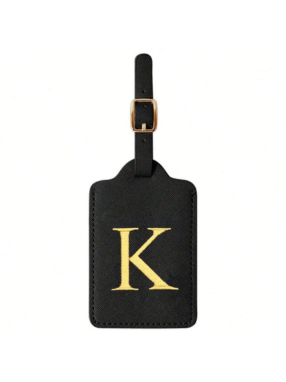 PU Leather Luggage Tag for Travel - Durable Suitcase ID Tag with Privacy Cover & Name Card Slot (A-Z) liu