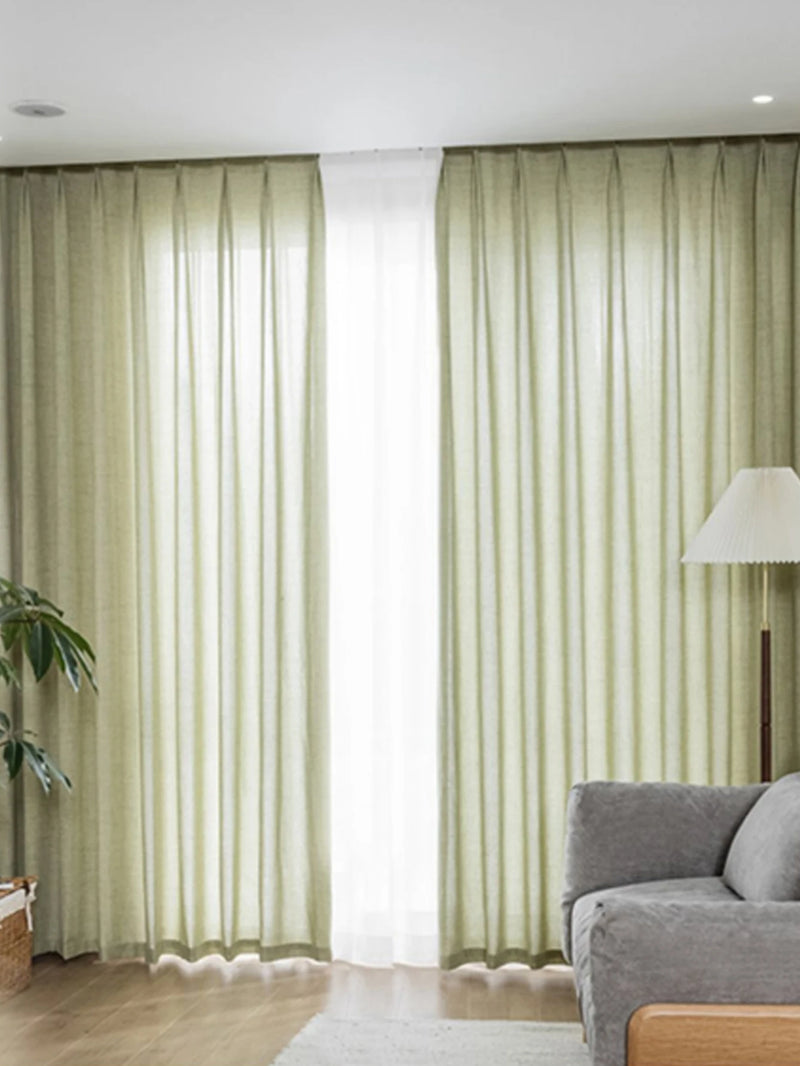 Spring and summer Japanese matcha, green cotton and linen curtains sheer curtains, opaque curtains, luxurious linen for bedrooms