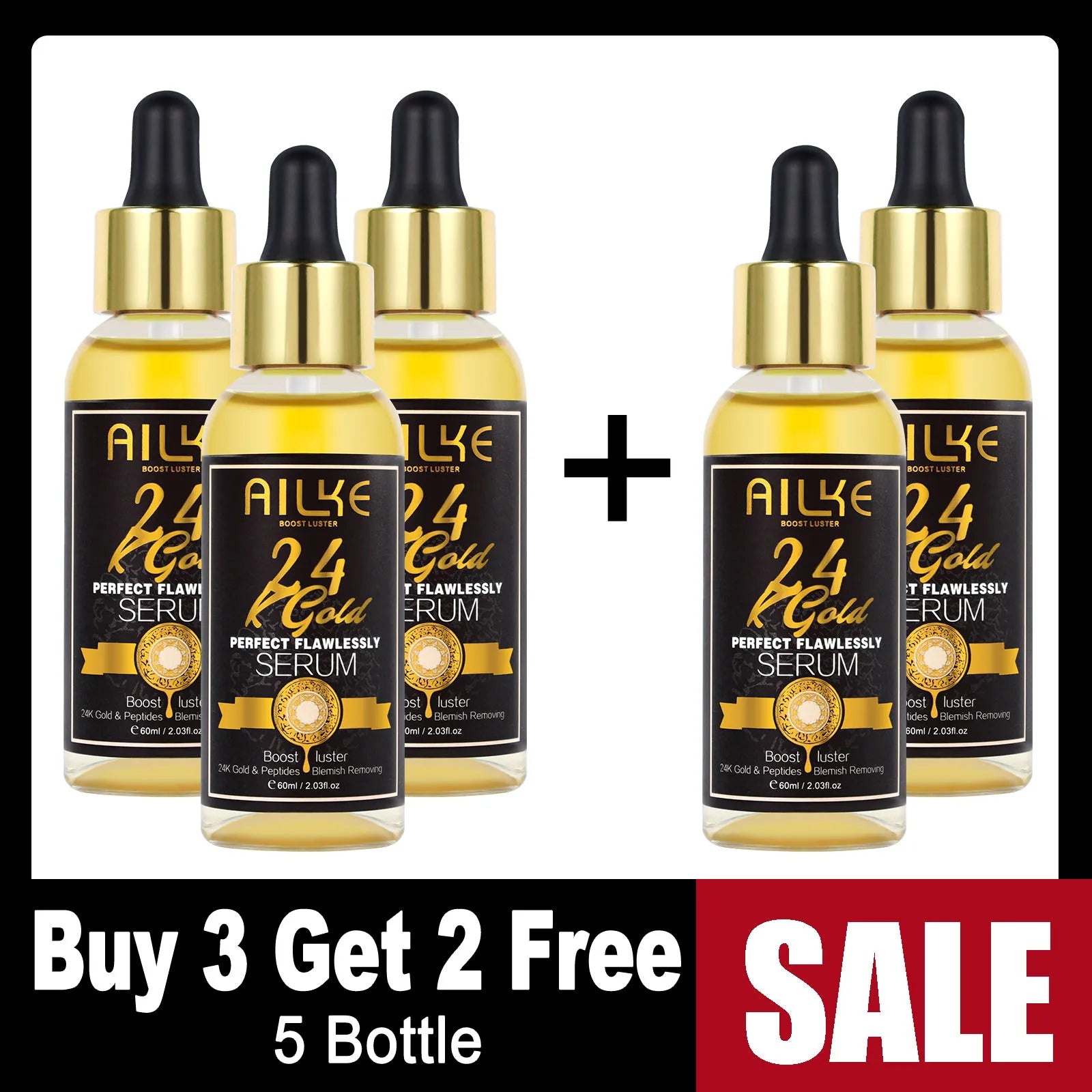 AILKE 24K Gold Flawlessly Skin Care Set, Whitening, Reduces Dark Spots, Pigmentation, Wrinkles, Moisturizes, For All Skin Types
