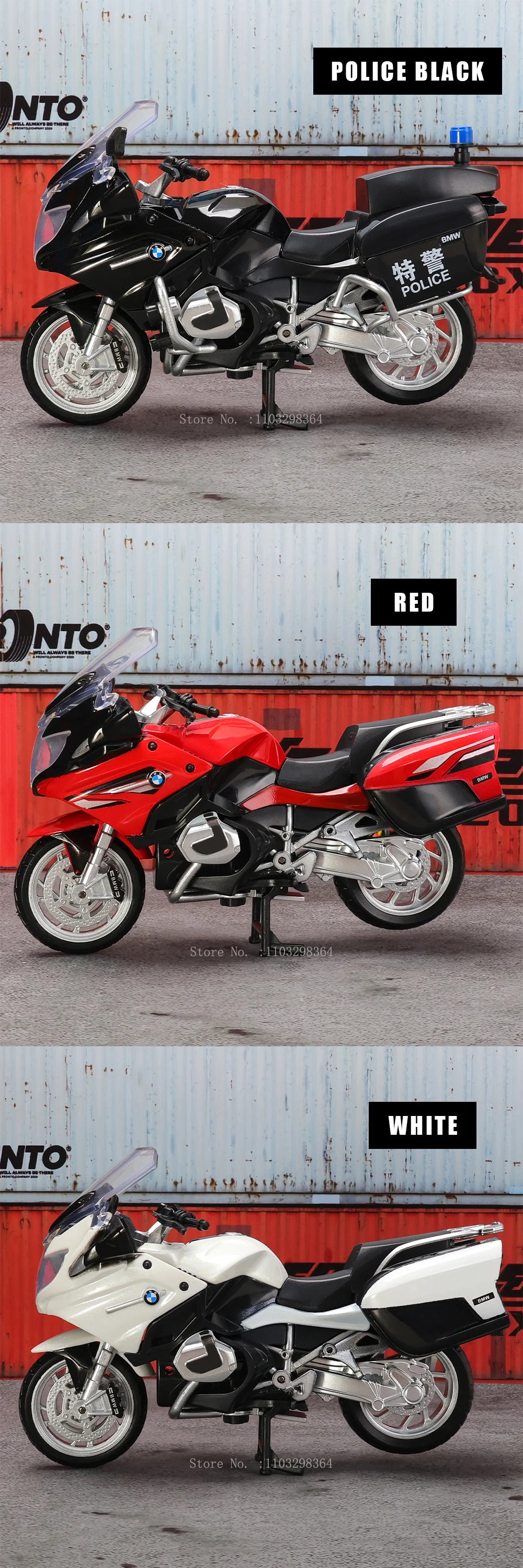 MSZ 1:18 BMW R1250 RT Police Motorcycle Alloy Model Static Die Casting Model Children's Toy Car Motorcycle Model Collection Gift