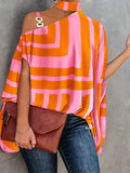 Mujer hebilla de Metal fuera del hombro corto Batswing estampado Floral geométrico blusa suelta Tops verano señora OL blusa camisas