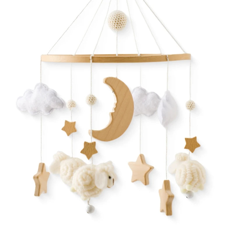 Crib Mobile Bed Bell Wooden Baby Rattles Soft Felt Cartoon Animal Bed Bell Newborn Music Box Hanging Toy Crib Bracket Baby Gifts