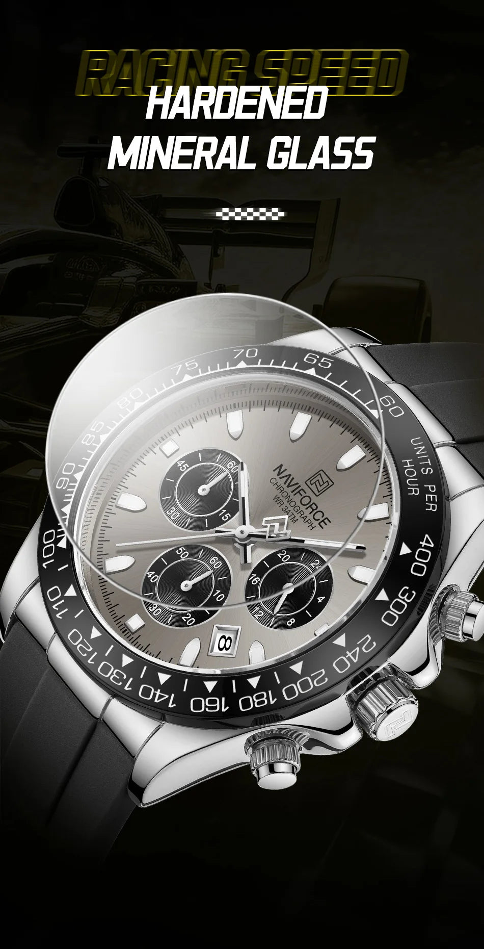 NAVIFORCE Reloj de lujo para hombre, deportivo, resistente al agua, de cuarzo, con correa de silicona, cronógrafo, luminoso, de pulsera, masculino