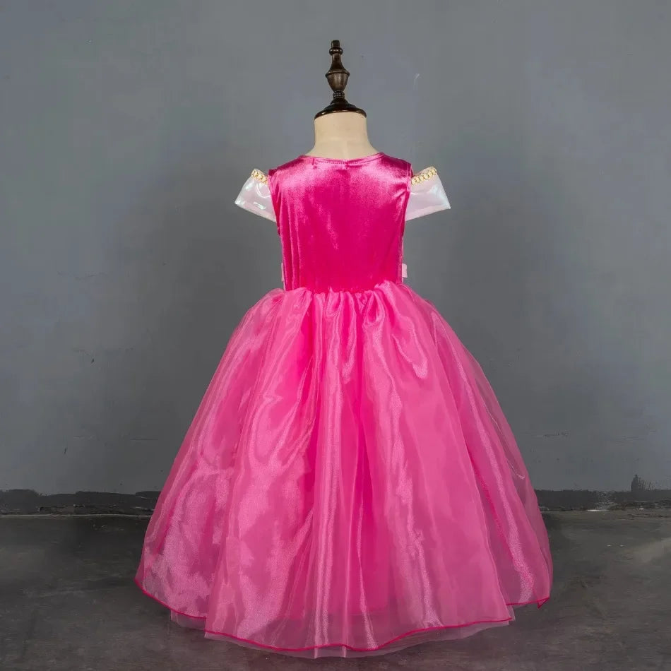 Girl Pink Dress Aurora Cosplay Costume Princess Deluxe Outfit Children Summer Brthday Party Elegant Gown Fairy Disguise Sets