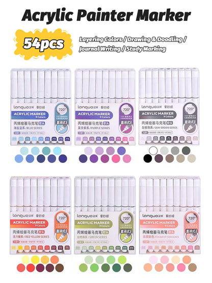 9pcs/Box MIX Color Acrylic Markers Set Kids Gift Art Rock Painting Pens Graffiti For Stone Glass Book Shoes DIY Craft Supplies