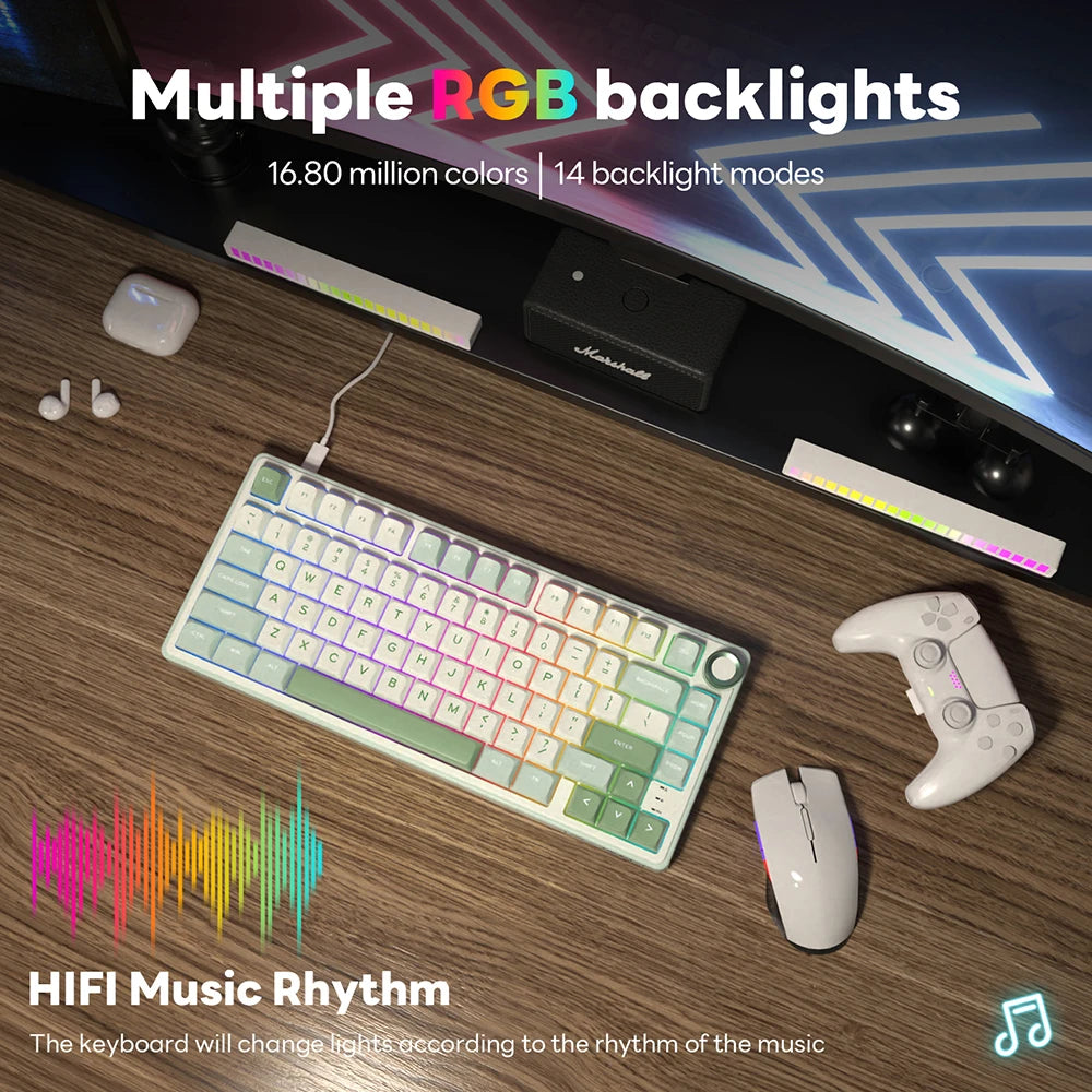 Teclado para juegos con cable Royal Kludge RK R75 de 80 teclas, retroiluminación RGB, 80 % de sellado, teclado mecánico intercambiable en caliente con teclas MDA PBT.