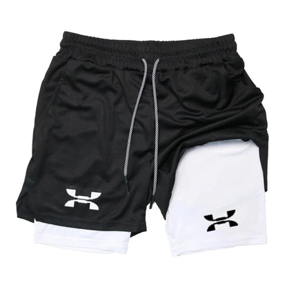 Pantalones cortos deportivos 2 en 1 para hombre, de secado rápido, para entrenamiento, gimnasio, fitness, correr, verano, FD22273300