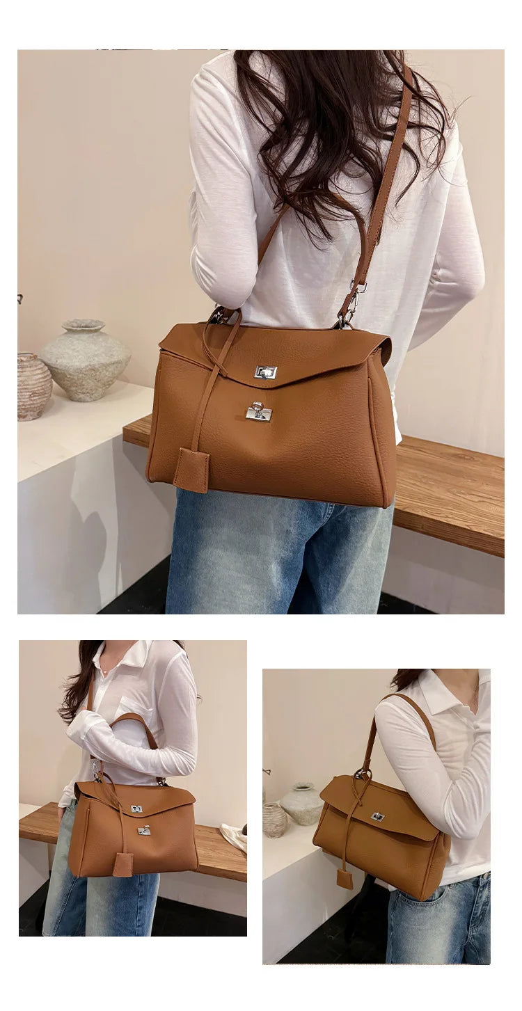 Casual Large Capacity Lychee Pattern Single Shoulder Slant Cross Bag Versatile Underarm Bag Simple Stylish Tote Bag