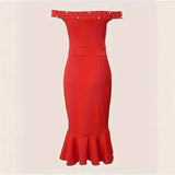 Plus Size 2024 New Amazon Off-Shoulder Dress Fashionable Women's Sexy Ruffle Edge Dress Plus Size Ladies Clothing