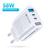 USLION-USB C Travel Fast Charging Charger, Tablet, Laptop, PD, Quick Charge 3.0, Wall Phone Adapter, iPhone 15, Xiaomi, 58W