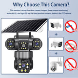 12MP 6K 3 Lens 3 Screen 4G Outdoor Solar Camera Wireless WiFi IP Cameras PIR Auto Tracking Solar Security CCTV Surveillance Cam