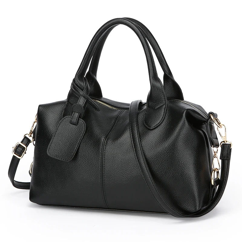Genuine Brand Soft Leather Shoulder Bag For Women Casual Tote Bag Female Solid Color Purse Simple Design Handbag Commuting Sac
