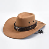 Artificial Suede Western Cowboy Hats Vintage Wide Brim Gentleman Cowgirl Jazz Hat Holiday Party Cosplay Hat