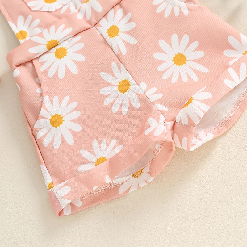 Pudcoco Infant Baby Girls Shorts Set, Short Sleeve Romper with Flower Print Suspender Shorts Summer Outfit 0-18M