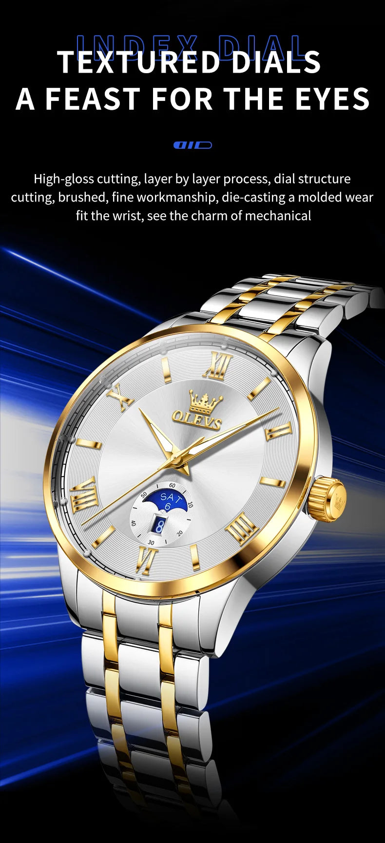 OLEVS 3638 Mens Watch Original Quartz Watch Stainless Steel Waterproof Luminous Large Dial Day Date Watches Luxury Men Box Reloj