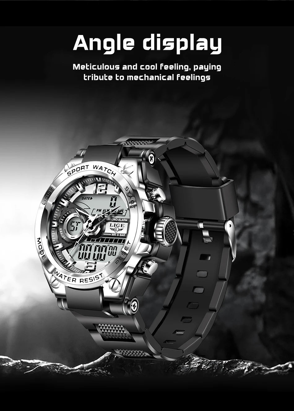 Reloj militar LIGE para hombre, digital, resistente al agua hasta 50 m, LED, de cuarzo, deportivo, grande, Masculino