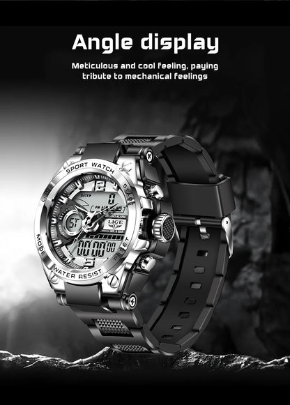 Reloj militar LIGE para hombre, digital, resistente al agua hasta 50 m, LED, de cuarzo, deportivo, grande, Masculino