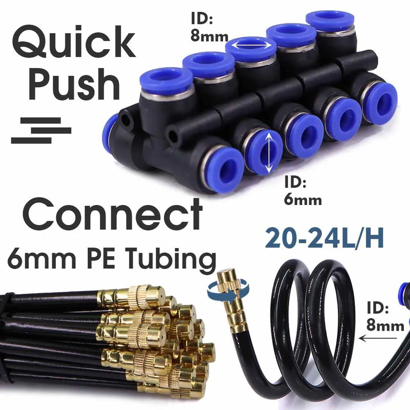 30-5m 1/4" 4/6mm Misting Cooling System 360° Free-bend Adjustable Nozzle Atomizer Sprayer for Outdoor Garden Irrigation Watering