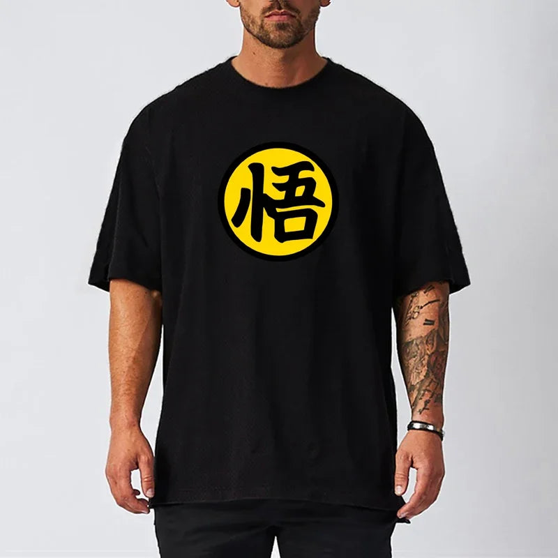 Camiseta holgada de gran tamaño con hombros caídos para hombre, camisa de manga corta de malla transpirable de secado rápido, ropa para gimnasio, culturismo y Fitness
