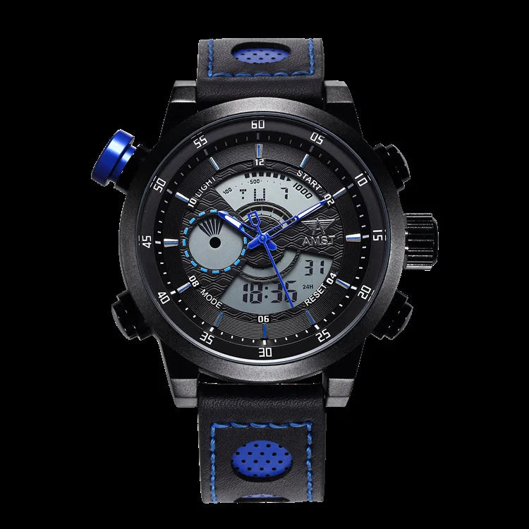 2024 NEW AMST Luxury Brand Men's Quartz LED Watches Men Fashion Casual Sports Clock Genuine Leather Military Wrist Watch