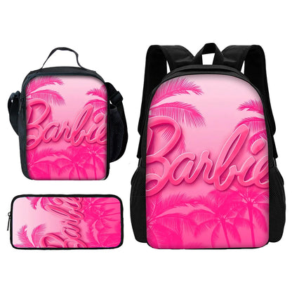 Cartoon Dolls 3 pcs set Child School Backpack with Lunch Bags Pencil Bags B-Barbies School Bags for Boys Girls Best Gift