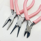 Alicates cóncavos redondos de una sola sección de níquel-hierro con mango rosa, herramienta para hacer herrajes de joyería hechos a mano, punta afilada, diagonal, portátil