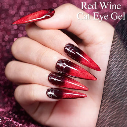 7.5ML Super Shiny Ruby Red Cat Magnetic Gel Nail Polish Wine Red Cat Eye Gel Soak Off Semi-Permanent Nail Varnish For Manicure