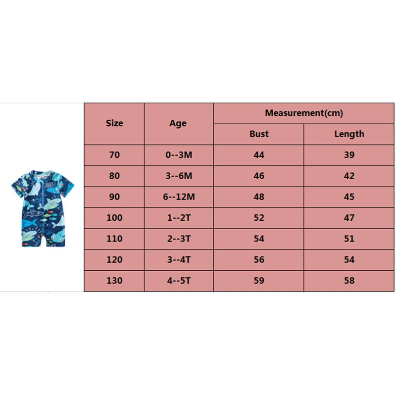 Summer Toddler Baby Boys Shark Printed Rush Guard Kids Cute Beachwear Short Sleeve Swimwear Zipper Jumpsuit Infant Swimsuit
