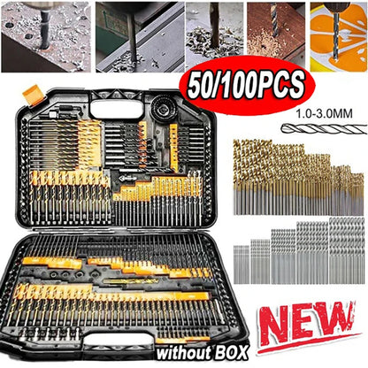 100pcs/50pcs New Twist Drill Bit Set Titanium Hex Shank HSS Drill Impact Driver Power Tool Drilling Tool Set 1/1.5/2/2.5/3mm