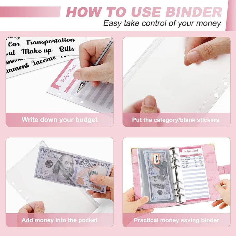 New A6 Budget Plan Notebook Cash Envelope Saving Money 6-Hole Binder for Financial Management A6 Loose-Leaf Notebook Binder