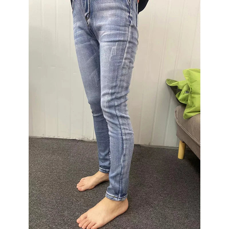 Women's Thermal Jeans Winter Snow Warm Plush Stretch Jeans Lady Skinny Thick Fleece Denim Long Pants Retro Blue Pencil Trousers
