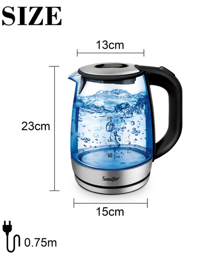 Hervidor eléctrico de vidrio con iluminación LED, 2200 W, saludable, de ebullición rápida, sin BPA, Sonifer