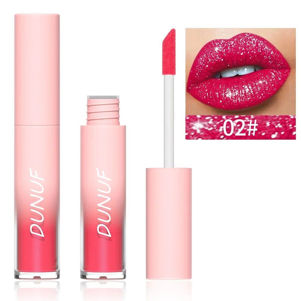 Lápiz labial líquido mate con brillo, resistente al agua, brillo de labios con efecto diamante, de larga duración, brillo de labios perlado, tinte labial para mujer, maquillaje cosmético, nuevo. 