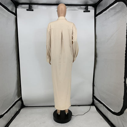 Women Shirt Windproof Shirt Dress Versatile Hem Stylish Autumn Winter Solid Color Shirt Long Dress