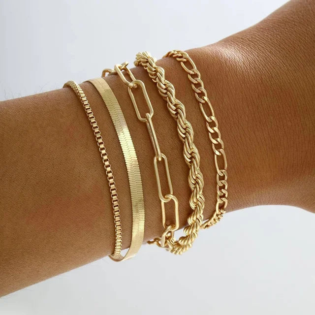 Pulseira Interlocking Corações para Mulheres, Cor Prata, Pulseira Retro, Joalheria Fina, Presente Festa de Casamento, Moda, Novo, 5 peças por conjunto