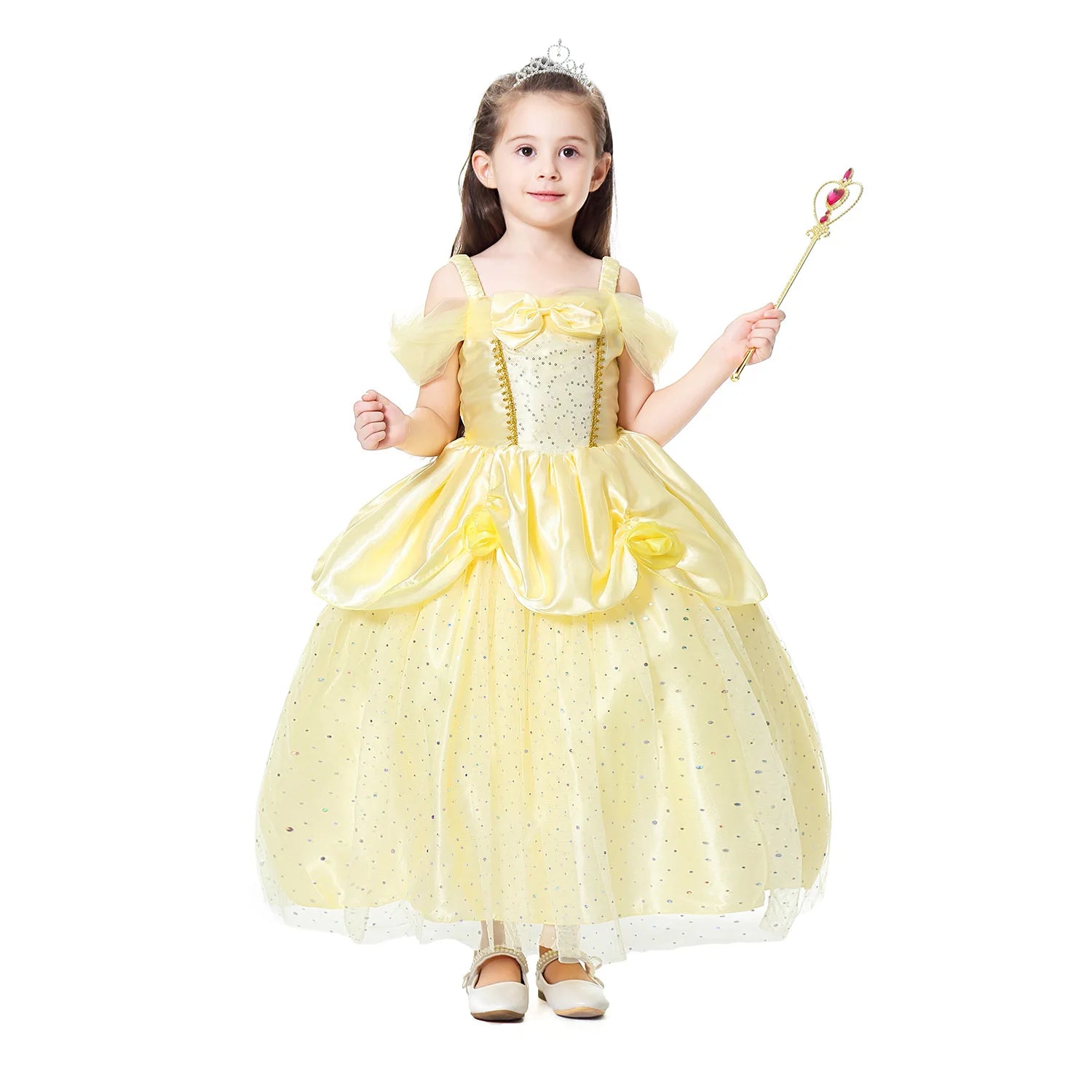 2025 Cosplay Belle Princess Dress Girls Dresses For Beauty and beast Party Clothing Magic stick crown Costume 3-12Y