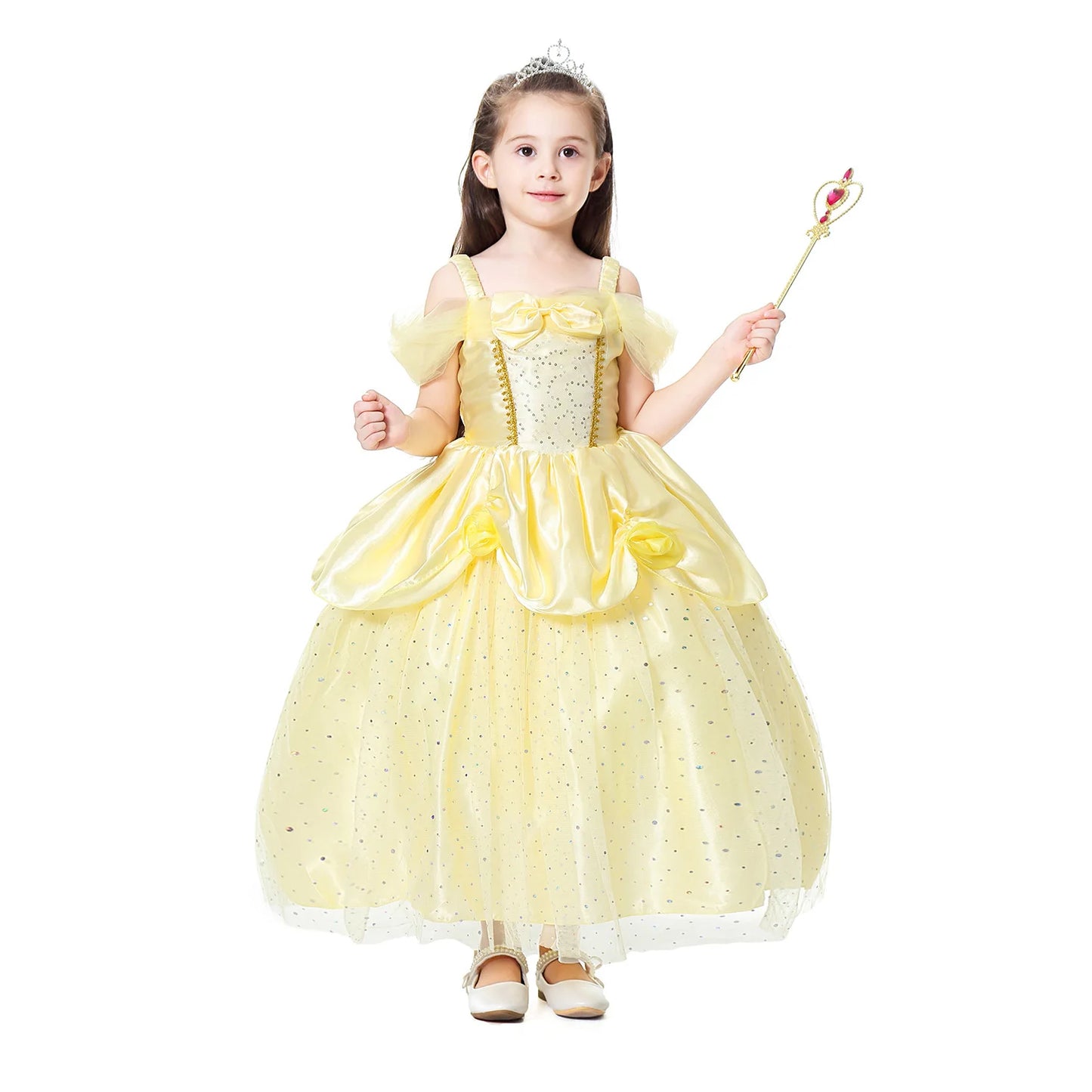2025 Cosplay Belle Princess Dress Girls Dresses For Beauty and beast Party Clothing Magic stick crown Costume 3-12Y