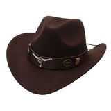 Classic Cattleman Cowboy Hat Retro Bull Head Studded Leather Band Felt Hat Unisex Western Party Cosplay Hat Wide Brim Fedora