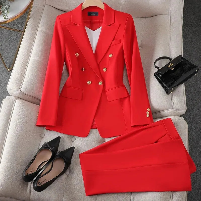 Elegant Women's Fashionable White Western-Style Suit Zihongsuitsuit High-End Business Attire Long-Pants Set For Special Occasion