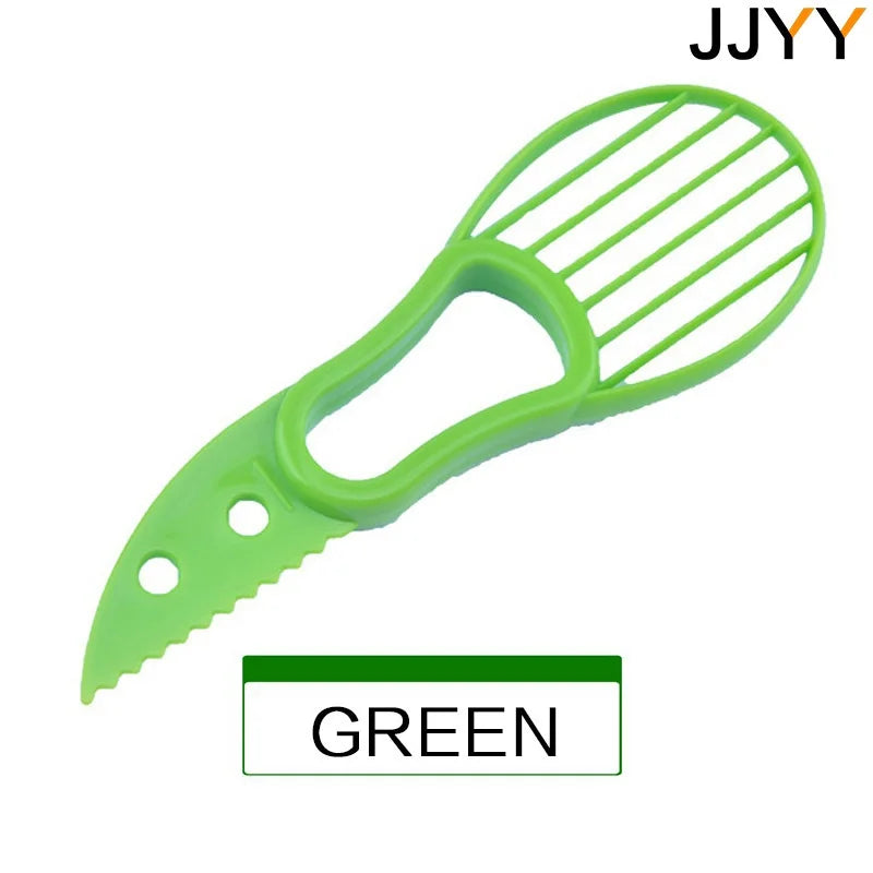 JJYY 3 en 1 Cortador de aguacate, descorazonador de manteca de karité, pelador de frutas, separador de pulpa, cuchillo de plástico, utensilios de cocina para verduras