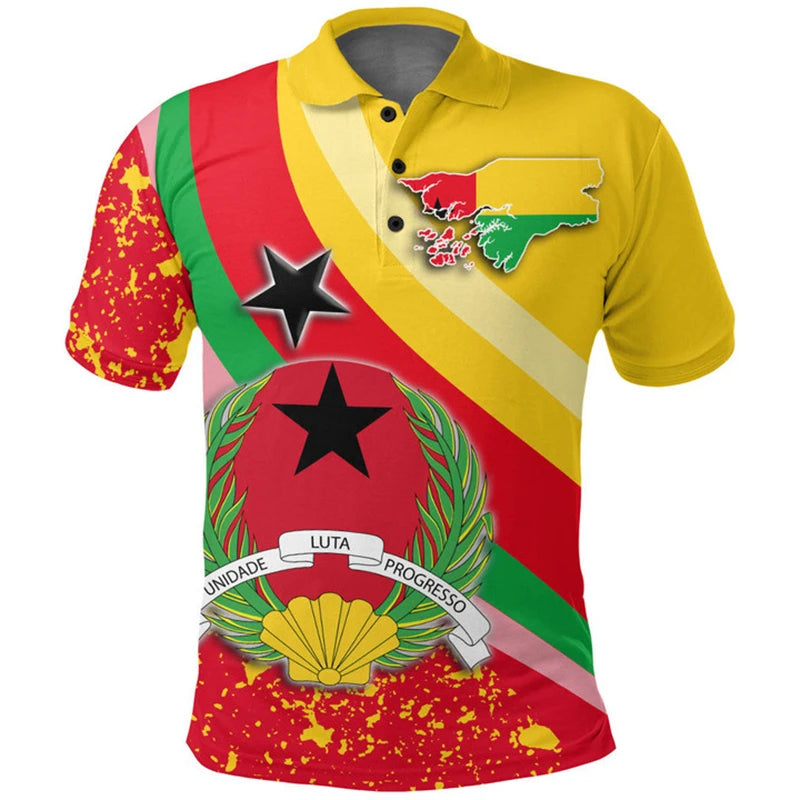 Polo azul de Guinea para hombre, emblema de GW, estampado 3D, estilo casual, manga corta, solapa holgada, verano 