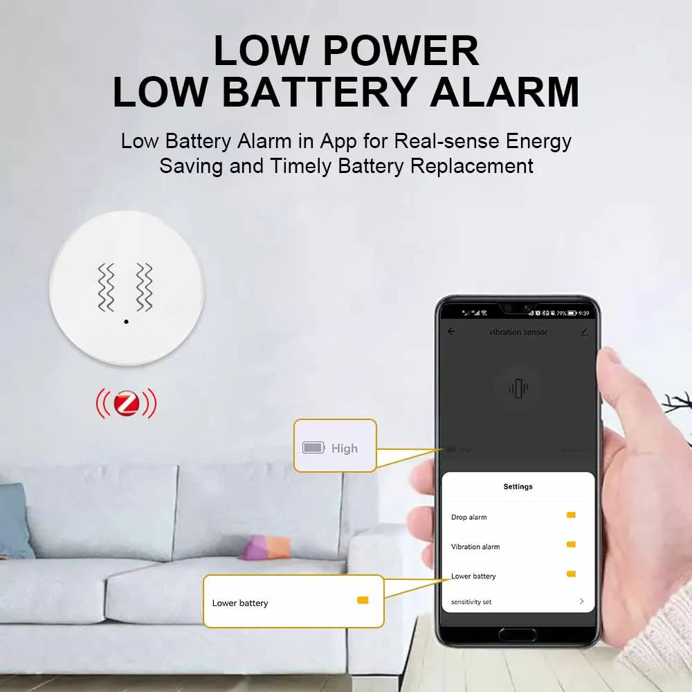Tuya ZigBee Vibration Detector Smart Life App Monitor remote Security Protection Zigbee Sensor Motion Shock Alarm Need Gateway