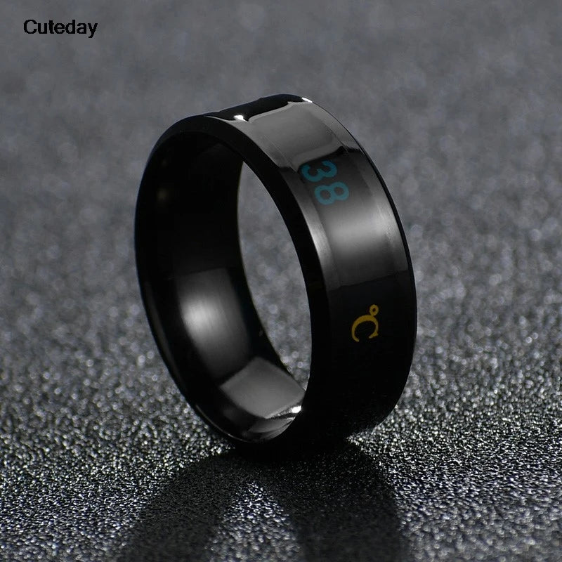 Anillo de temperatura de acero de titanio para hombre y mujer, con sensor de temperatura inteligente, resistente al agua, para medir el estado de ánimo y las emociones.