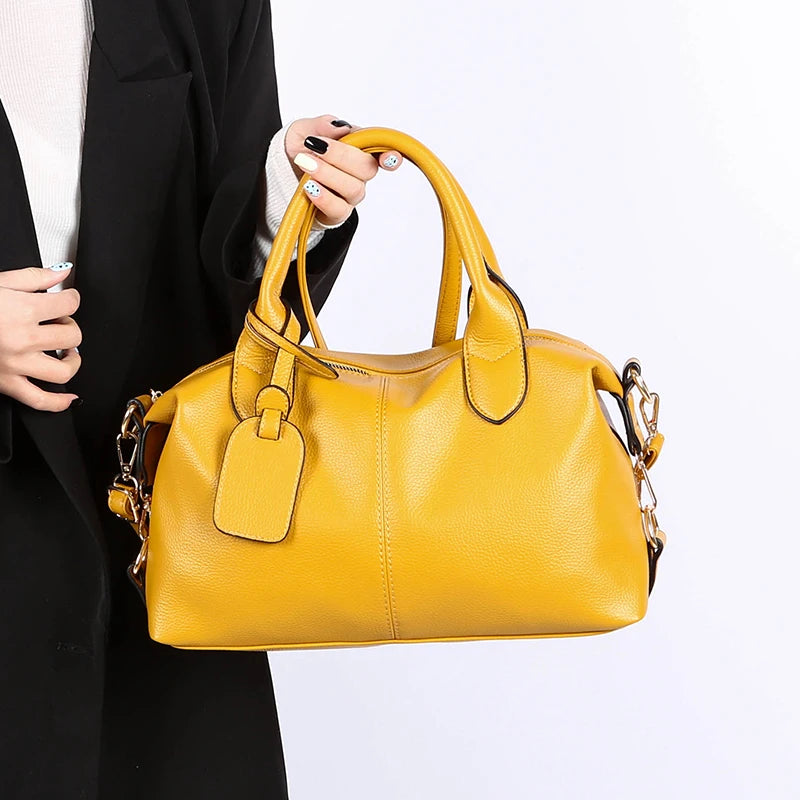Genuine Brand Soft Leather Shoulder Bag For Women Casual Tote Bag Female Solid Color Purse Simple Design Handbag Commuting Sac