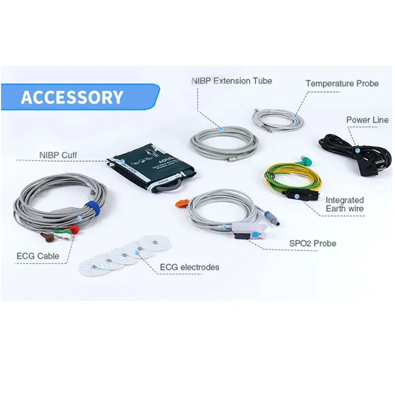7 inch Touch screen Newborn adult /VET Use portable 6-parameter  ECG/NIBP/PR/SPO2/RESP/TEMP patient monitor vital sign monitor