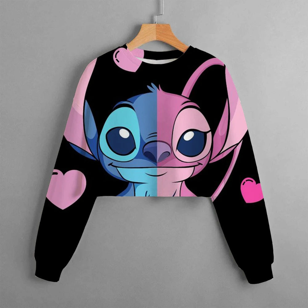 Casual New Spring and Autumn Disney Classic Children's Clothing Print Girls Short Hoodie Sweater Stitch Comfortable and Cute Top