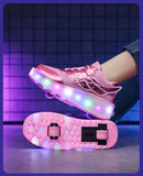 Sneakers Roller Shoes Outdoor Deformation Parkour Skates Dual-Use Children Girls Boys Adult Men Women Unisex Roller Skates