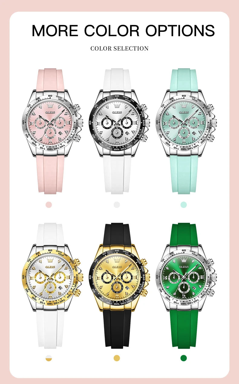 Relógio feminino de Olevs de luxo pulseira de silicone cronógrafo multifuncional calendário a prova de agua 5618