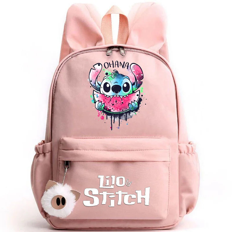 Mochila Disney Lilo Stitch para niñas, niños y adolescentes, informal, escolar, de viaje, con orejas de conejo